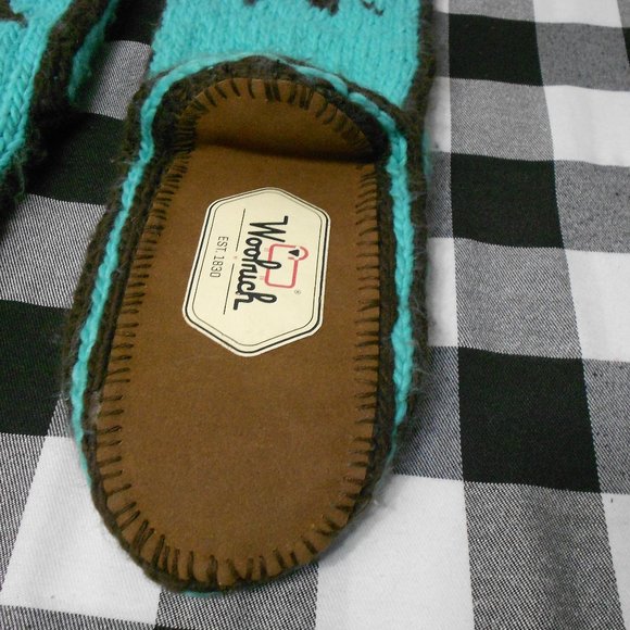 Woolrich Chalet Slipper Sock WOOL Heavy Hand Knit Women 7.5-8.5 Blue Brown - Picture 3 of 7